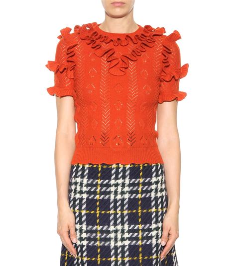 gucci ruffle-trimmed short sleeve top|Gucci tops for women.